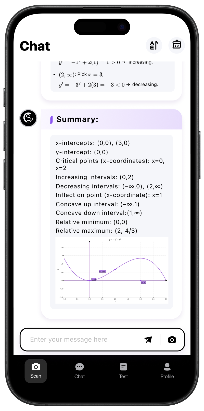 Ask Sovi AI homework helper chat screen with step-by-step math explanation